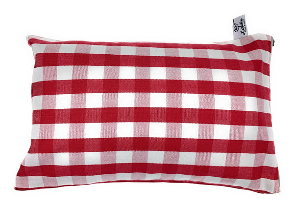 Swiss stone pine cushion red-white-checkered cotton filled with Tyrolean pine wood | Dimensions: 30 x 20 x 9 cm